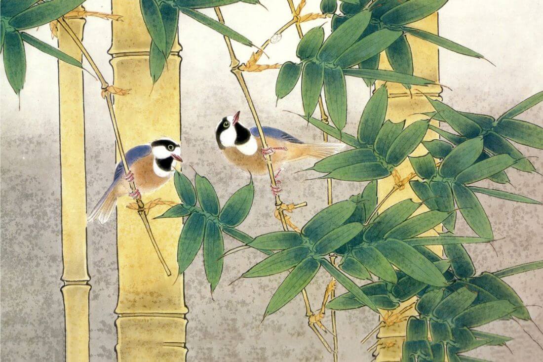 Birds In A Bamboo Grove - Watercolor Painting - Bird Wildlife Art