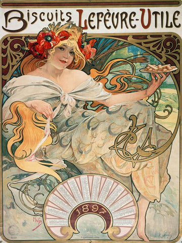 Biscuits Lefeure Utile - Advertisement Poster - Alphonse Mucha - Art Nouveau Print by Alphonse Mucha