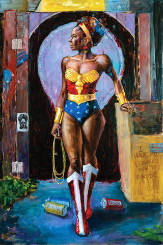 Black Wonder Woman - Modern Art Contemporary Painting by Contemporary