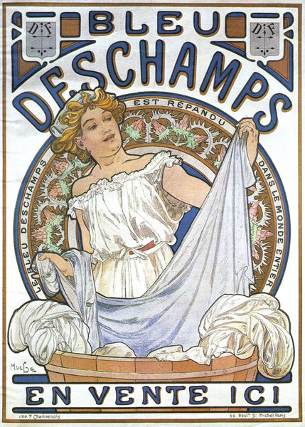Bleu Deschamps -Advertisement Poster - Alphonse Mucha - Art Nouveau Print - Life Size Posters