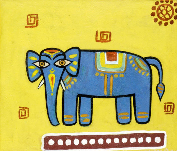Blue Elephant - Jamini Roy - Bengal School Art Painting - Canvas Prints