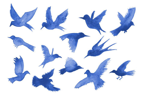 Blue Birds In Flight - Minimalist Modern Art Painting - Bird Wildlife Print Poster by Sina Irani