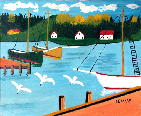 Boats In A Harbour (1958) - Maud Lewis - Canadian Folk Artist - Art Prints