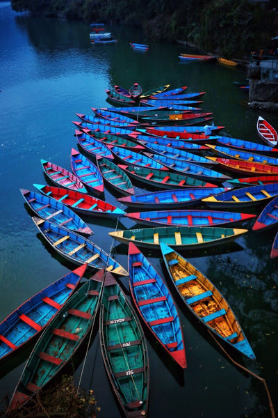 Boats At Phewa Tal Lake in Pokhara Nepal - Framed Prints