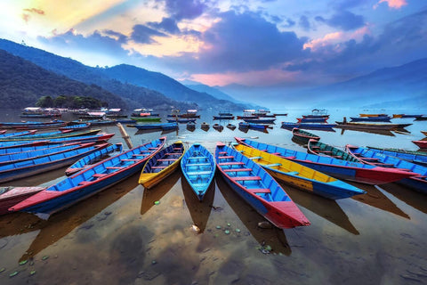 Boats Moored At Phewa Tal lake in Pokhara Nepal - Posters