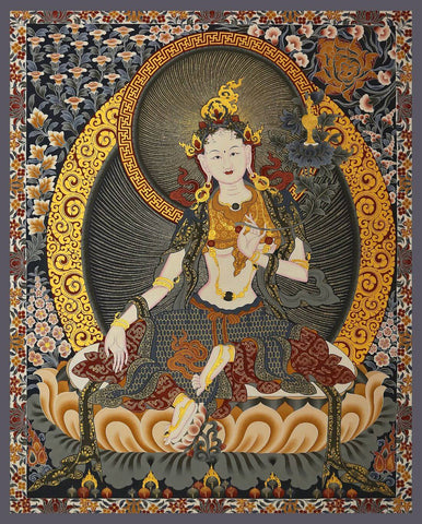 Bodhisattva Tara (Rabzhima - The Peaceful) - Bhutanese Style Buddhist Thangka - Life Size Posters by Tallenge