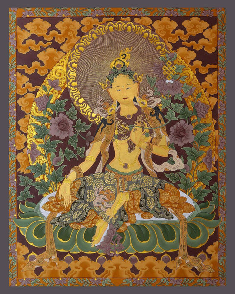 Bodhisattva Tara (Tashi Donje - Fulfilment) - Bhutanese Style Buddhist Thangka - Canvas Prints