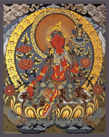 Bodhisattva Tara (Wangdu Rigje Lhmao - Auspicious) - Bhutanese Style Buddhist Thangka - Canvas Prints