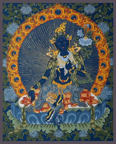 Bodhisattva Tara (Zhengyi Mithumba - Unconquerable) - Bhutanese Style Buddhist Thangka - Art Prints by Tallenge