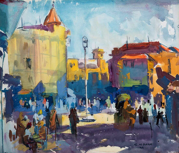 Bombay Street Scene  III - S H Raza - Canvas Prints