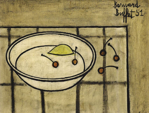 Bowl With Cherries - Bernard Buffet - Contemporary Art Painting - Framed Prints