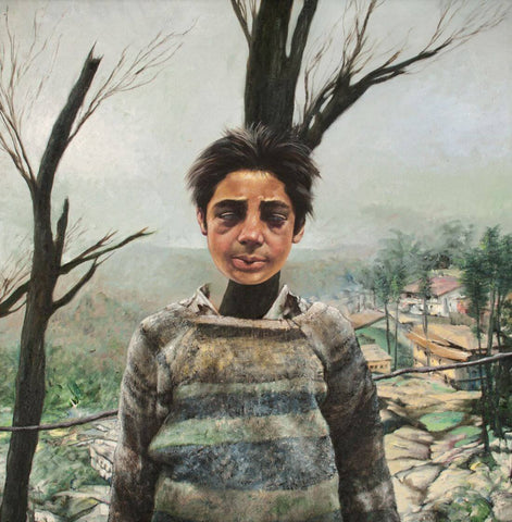 Boy From Shimla - Bikas Bhattacharji - Indian Contemporary Art Painting - Art Prints by Bikash Bhattacharjee