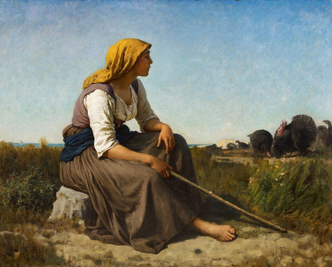 The Turkey Tender (Gardeuse De Dindons) - Jules Breton - Realism Painting - Canvas Prints