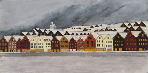 Bryggen Norway Winter Painting by Tallenge Store