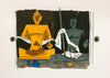 Buddha And Gandhi - M F Husain - Figurative Painting - Framed Prints