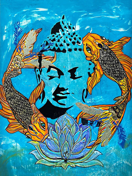 Acrylic Painting - Buddha Seen In Koi Pond - Art Prints