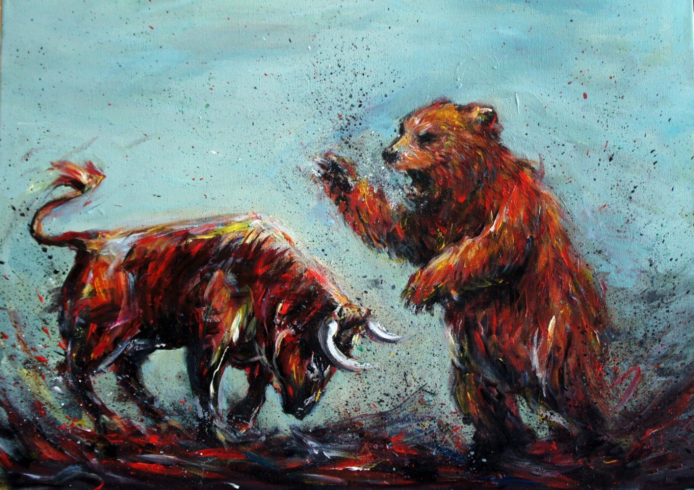 bull & bear digital prints, stock market art, wall... Bull Vs Bear- Art Inspired By The Stock Market - Art Prints by ...