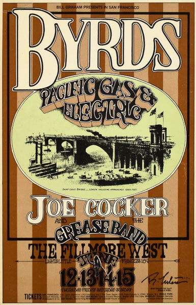 Byrds And Joe Cocker - Fillmore West 1969  - Vintage Rock And Roll Music Concert Poster - Large Art Prints