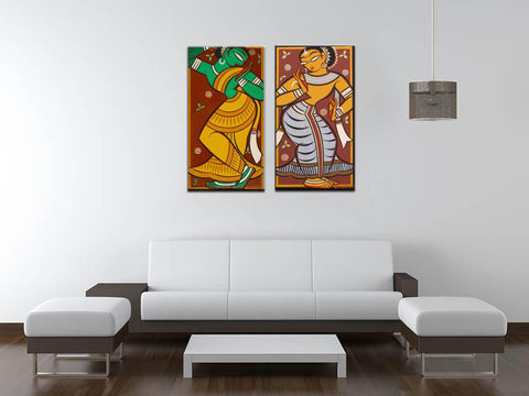 Set of 2 Jamini Roy Paintings - Gallery Wrapped Art Print (13 x 24) inches each