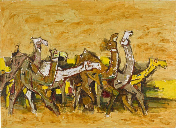 Camels In The Burning Desert - Maqbool Fida Husain Painting - Posters