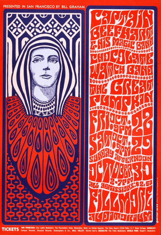 Captain Beefhart  - Fillmore - Vintage 1966 Music Concert Poster - Canvas Prints