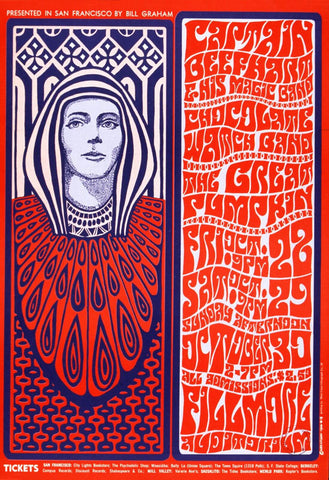 Captain Beefhart  - Fillmore - Vintage 1966 Music Concert Poster - Posters by Jacob George