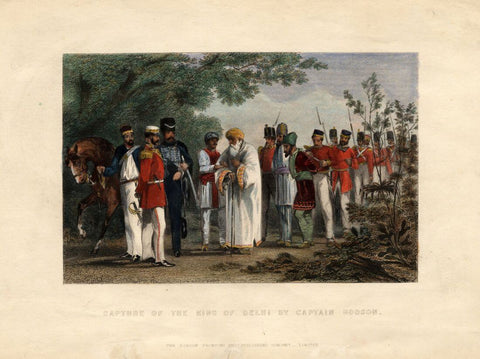 Captain William Hodson captured the King of Delhi - Robert Montgomery Martin - c 1860 Vintage Orientalist Painting of India by Captain William Hodson