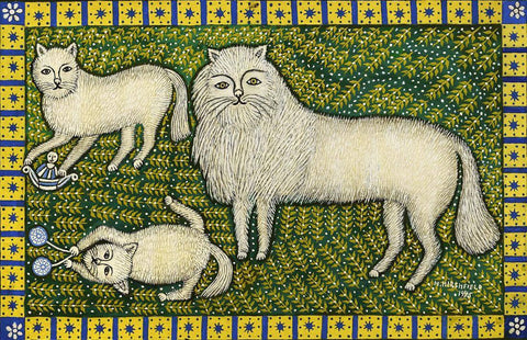 Cat And Two Kittens - Morris Hirshfield - Modern Primitive Art Painting - Posters