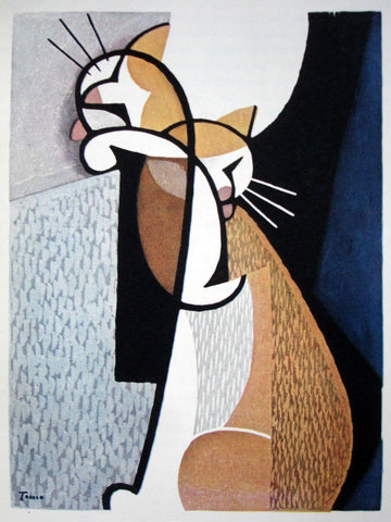 Cat Making Up - Tomoo Inagaki -Contemporay Japanese Painting - Art Prints