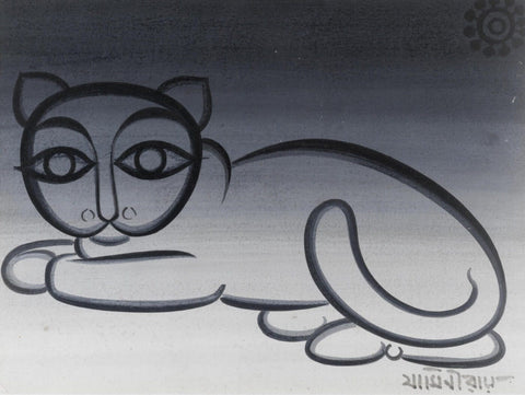 Cat - Large Art Prints by Jamini Roy