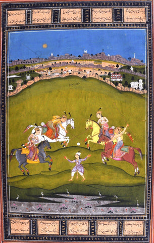 Indian Miniature Paintings - Rajput painting - Chand Bibi Playing Polo - Large Art Prints by Kritanta Vala