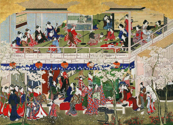 Cherry Blossoms at Yoshiwara - Kitagawa Utamaro - Japanese Edo period Ukiyo-e Woodblock Print Art Painting - Art Prints