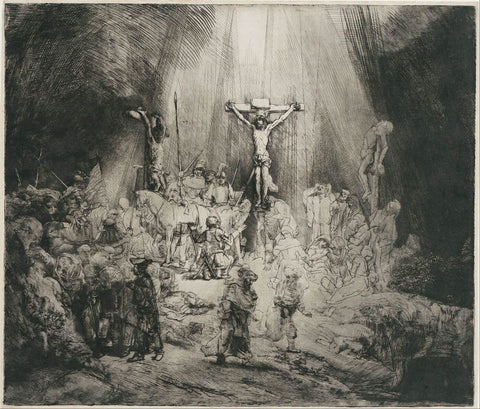 Christ_Crucified_Between_the_Two_Thieves_(_The_Three_Crosses_) - Etching By Rembrandt van Rijn - Life Size Posters by Rembrandt