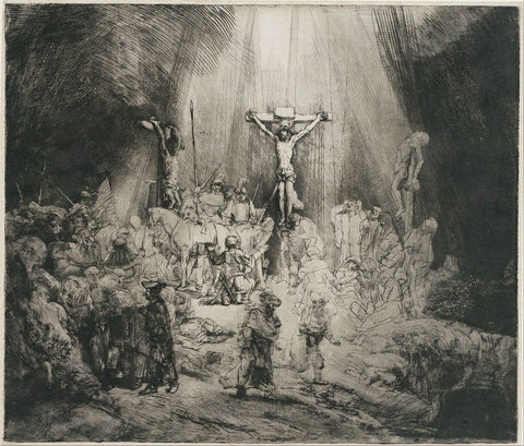 Christ Crucified Between the Two Thieves (The Three Crosses) - Etching By Rembrandt van Rijn by Rembrandt