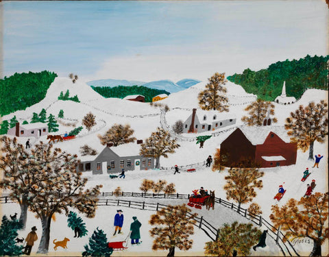 Christmas - Grandma Moses (Anna Mary Robertson) - Folk Art Painting - Framed Prints