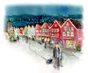 Christmas in Bryggen Bergen Norway Painting - Framed Prints