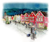 Christmas in Bryggen Bergen Norway Painting - Canvas Prints