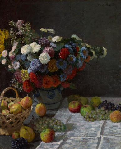 Still Life With Flowers And Fruit - Large Art Prints by Claude Monet