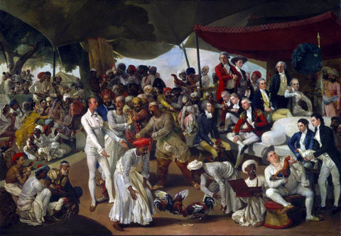 Colonel Mordaunt’s Cock Match -Awadh Lucknow - Johan Zoffany - c1785 Vintage Orientalist Paintings of India - Art Prints by Johan Zoffan
