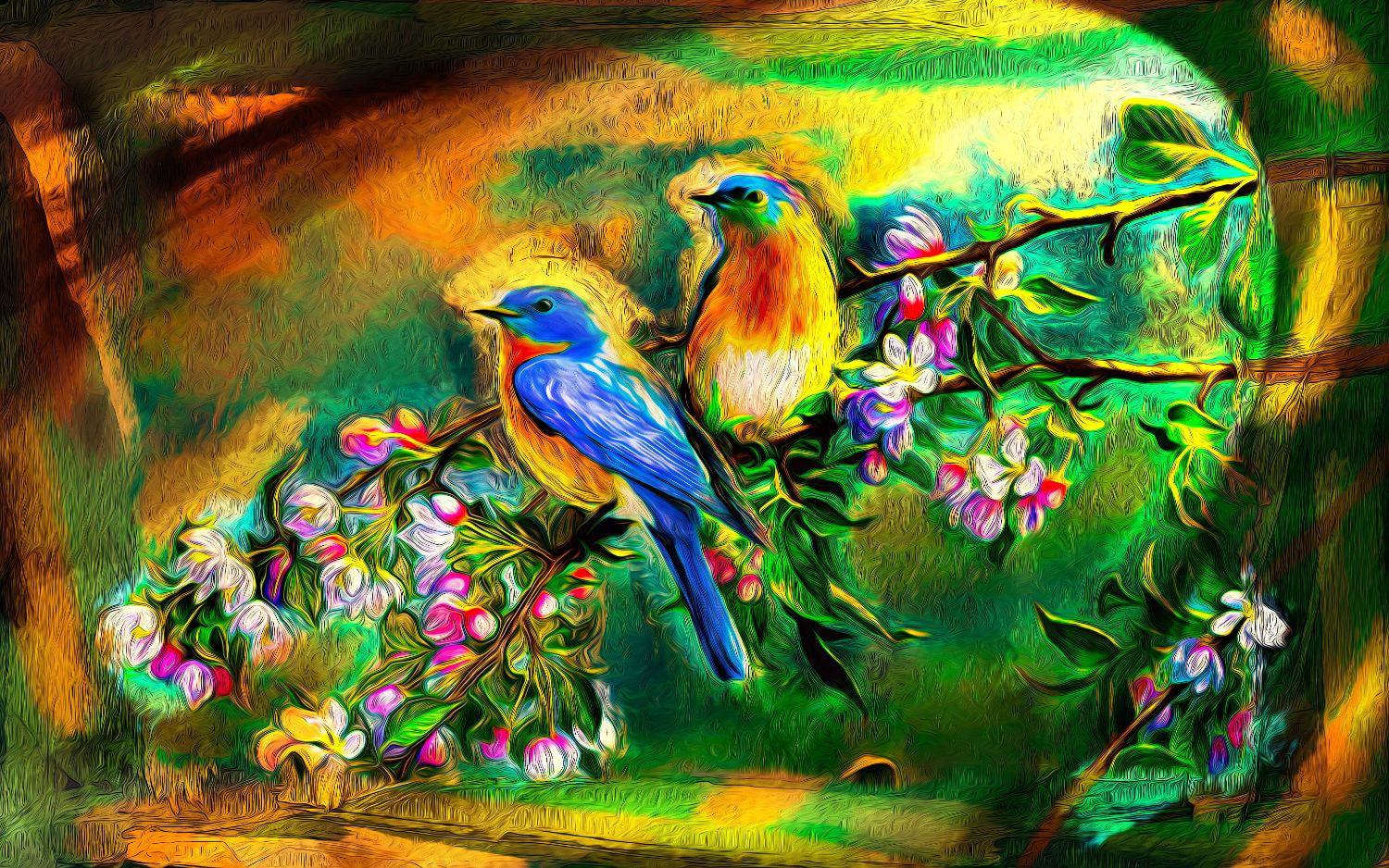 Colorful Twin Birds - Canvas Prints by Sina Irani, Buy Posters, Frames,  Canvas & Digital Art Prints