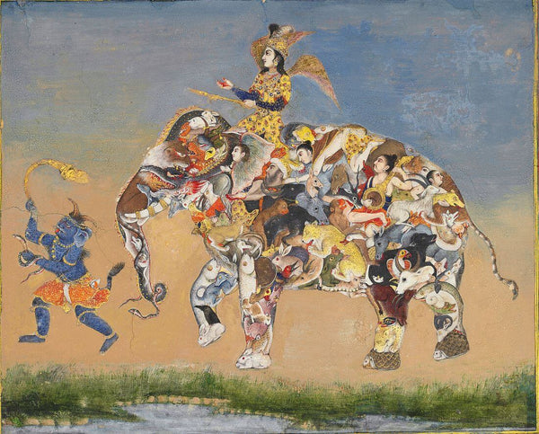 A Composite Elephant - Delhi School - C. 1800 -  Vintage Indian Miniature Art Painting - Life Size Posters
