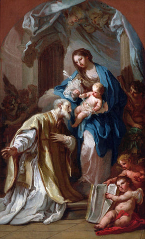 The Madonna Appearing To St. Philip Neri - Sebastiano Conca – Christian Art Painting by Sebastiano Conca