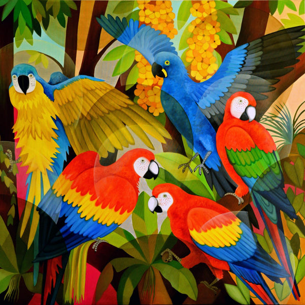 Contemporary Art - Macaws In The Forest by Christopher Noel | Tallenge Store | Buy Posters, Framed Prints & Canvas Prints