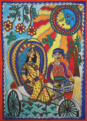 Indian Miniature Art - Mithila Style - The Evening Ride by Kritanta Vala