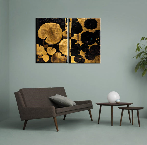 Water Lilies in Pond - Abstract Expressionism Painting - Canvas Panels (21 x 30 inches each)