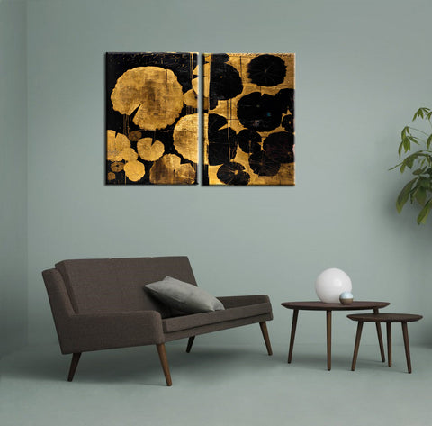 Water Lilies in Pond - Abstract Expressionism Painting - Canvas Panels (21 x 30 inches each) by Nike