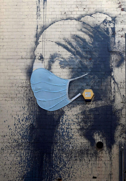 Coronavirus Mask On Girl with a Pierced Eardrum - Banksy - Pop Art - Life Size Posters