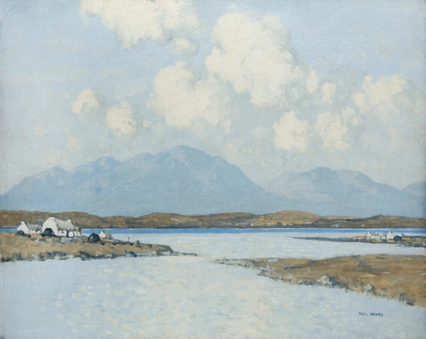 Cottages By A Lake - Paul Henry RHA - Irish Master - Landscape Painting by Paul Henry