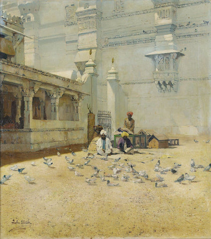 Courtyard of the Amber Palace Jaipur Rajasthan - John Gleich - Vintage Orientalist Painting of India - Posters