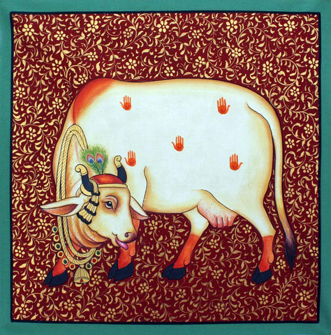 Cow - Contemporary Pichwai Painting by Krishna Pichwai